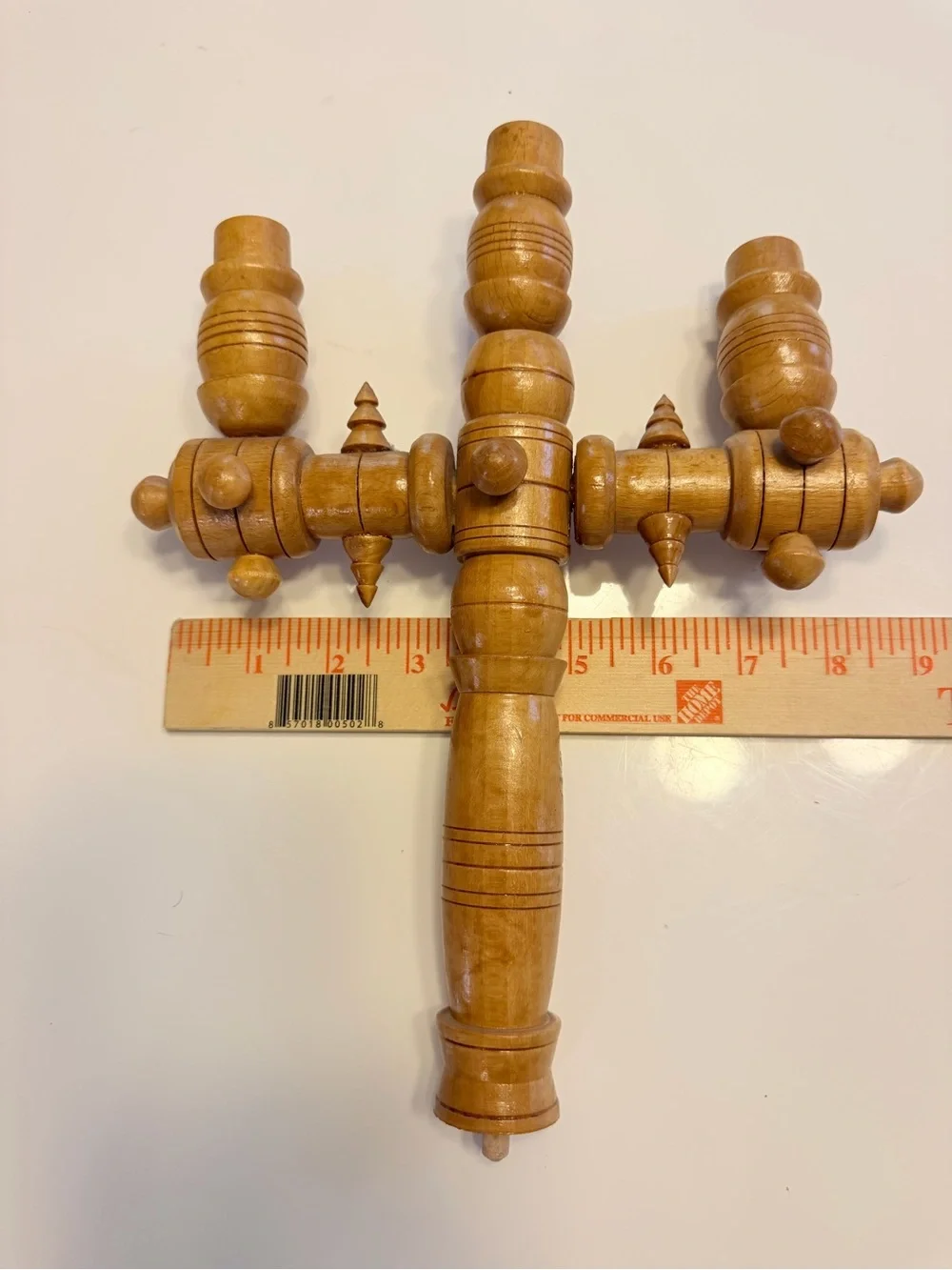 Vintage 1980s Ukrainian Hand Carved Wooden Candle Holder Folk Art 11
